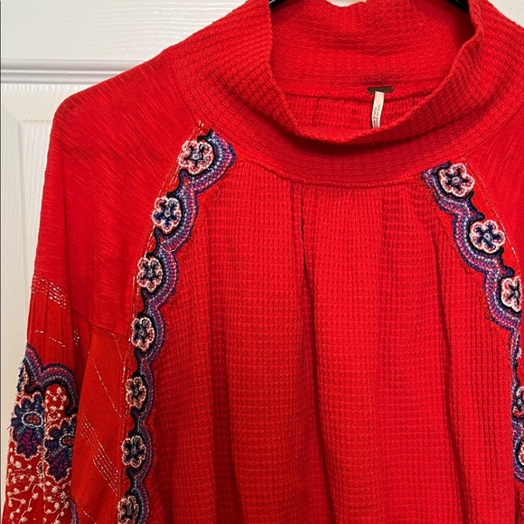 Free People Tops - Free People • Red Embroidered Blouse